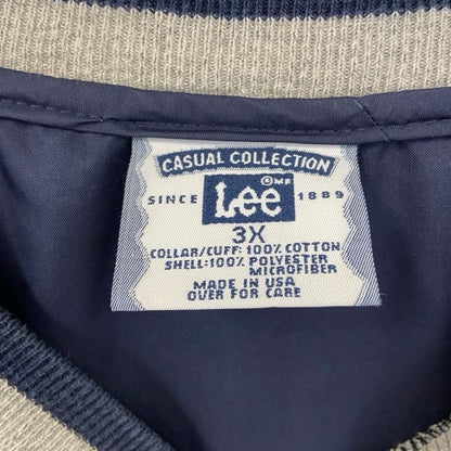 古着 used　Lee　リー　USA製　長袖ナイロンプルオーバー　ワンポイント刺繍　リブライン　紺　ビッグシルエット　3XLサイズ