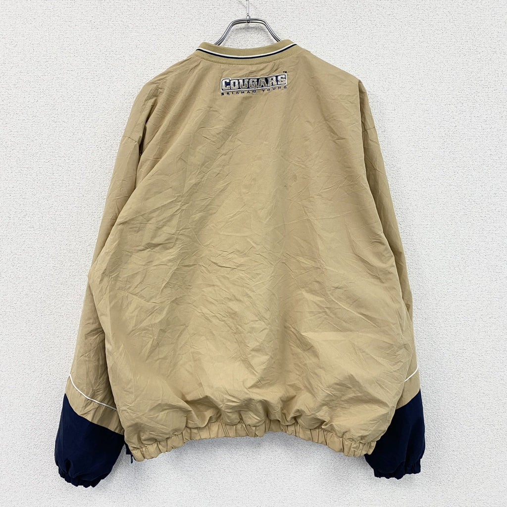 90s　58 SPORTS　プルオーバージャケット　カレッジロゴ　ワッペン　ヴィンテージ　ベージュ　XLサイズ