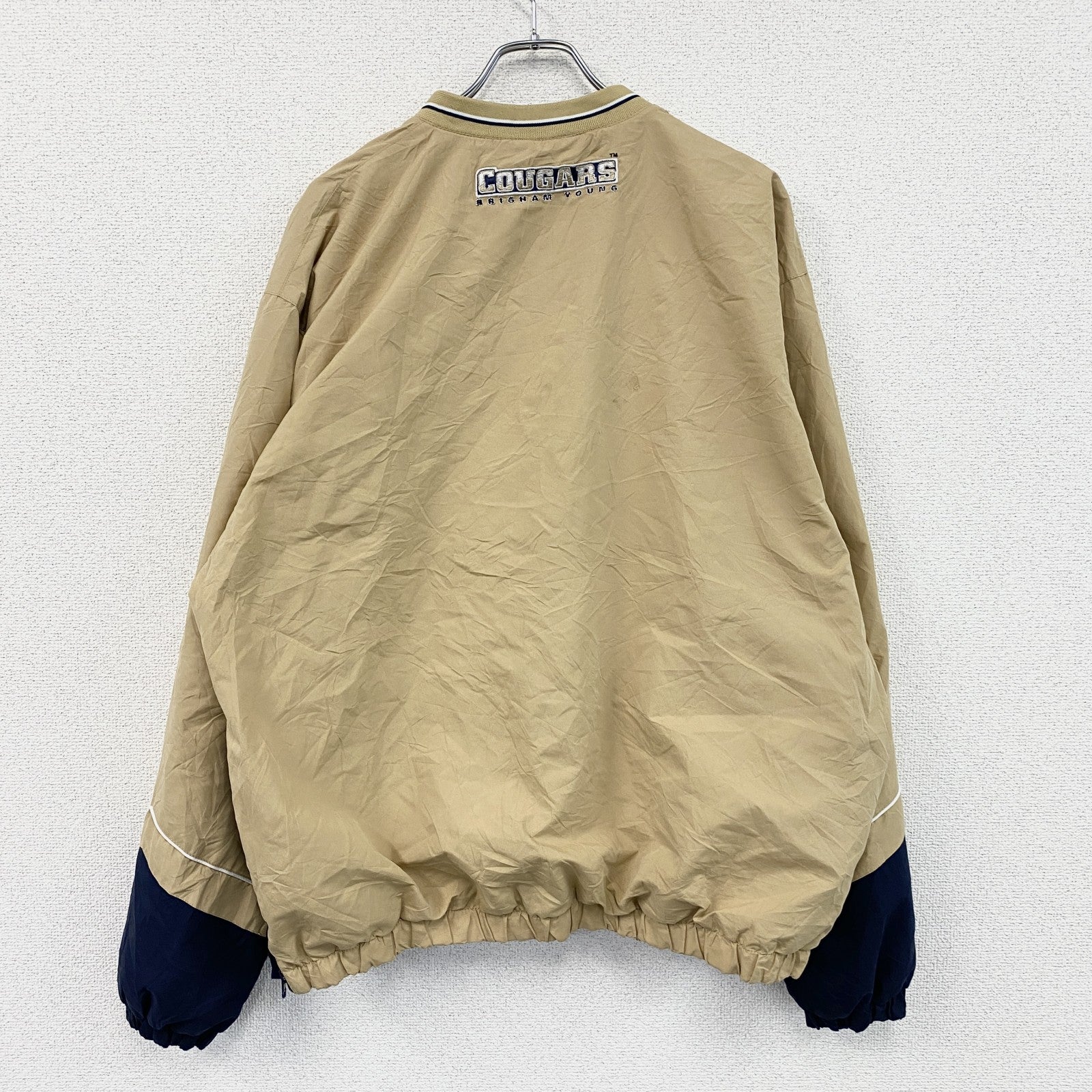 90s　58 SPORTS　プルオーバージャケット　カレッジロゴ　ワッペン　ヴィンテージ　ベージュ　XLサイズ