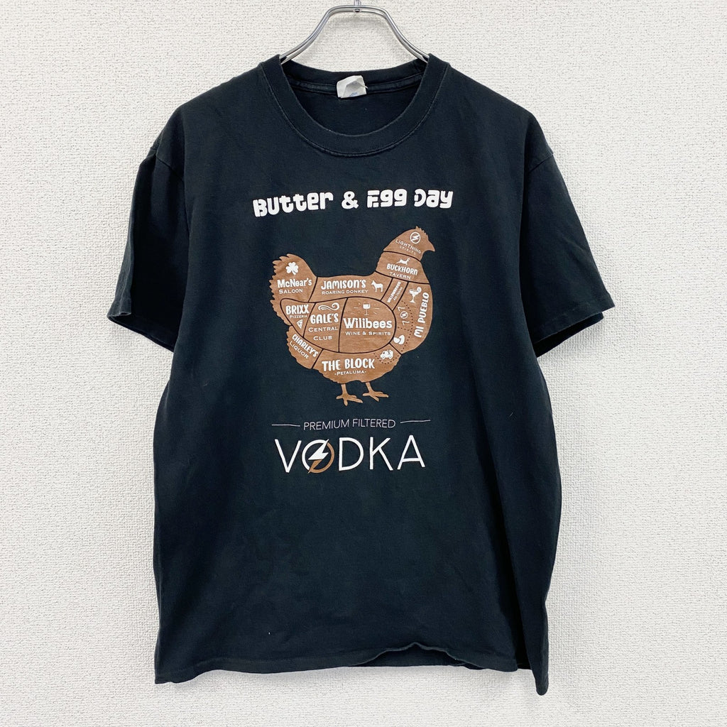 00s　PORT&COMPANY　半袖プリントTシャツ　アニマルT　ニワトリ　ヴィンテージ　黒　ブラック　Lサイズ