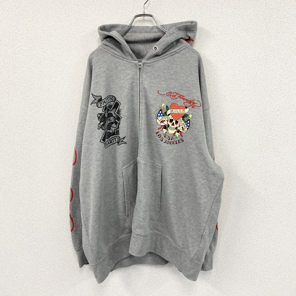 Ed Hardy　エドハーディー　フルジップパーカー/フーディー　グレー　5Lサイズ