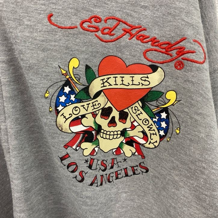 Ed Hardy　エドハーディー　フルジップパーカー/フーディー　グレー　5Lサイズ