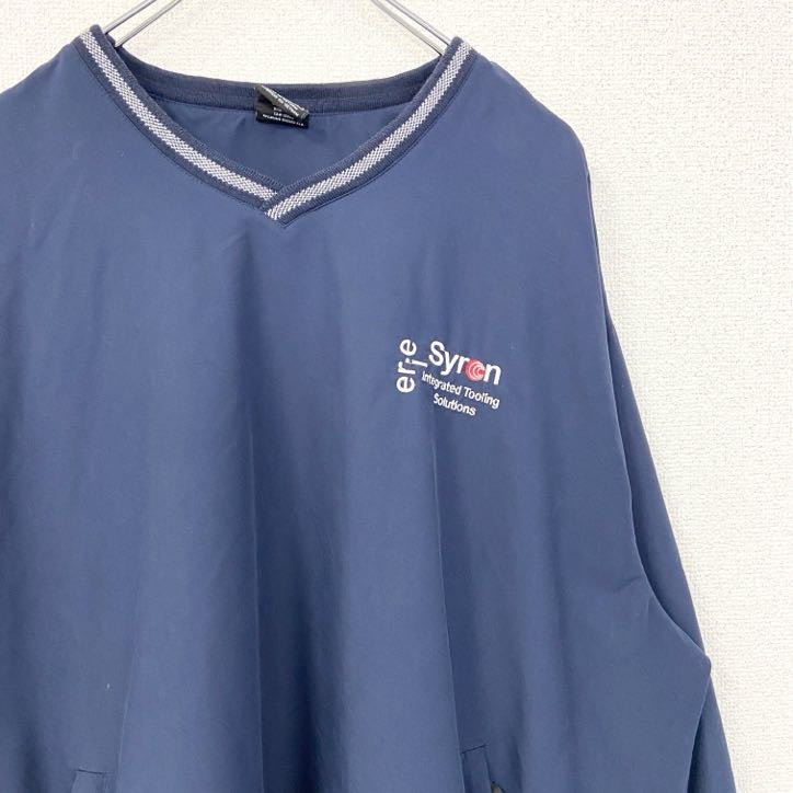 古着 used　NIKE GOLF　ナイキゴルフ　長袖ナイロンプルオーバー　ワンポイント刺繍　ネイビー　紺　XLサイズ