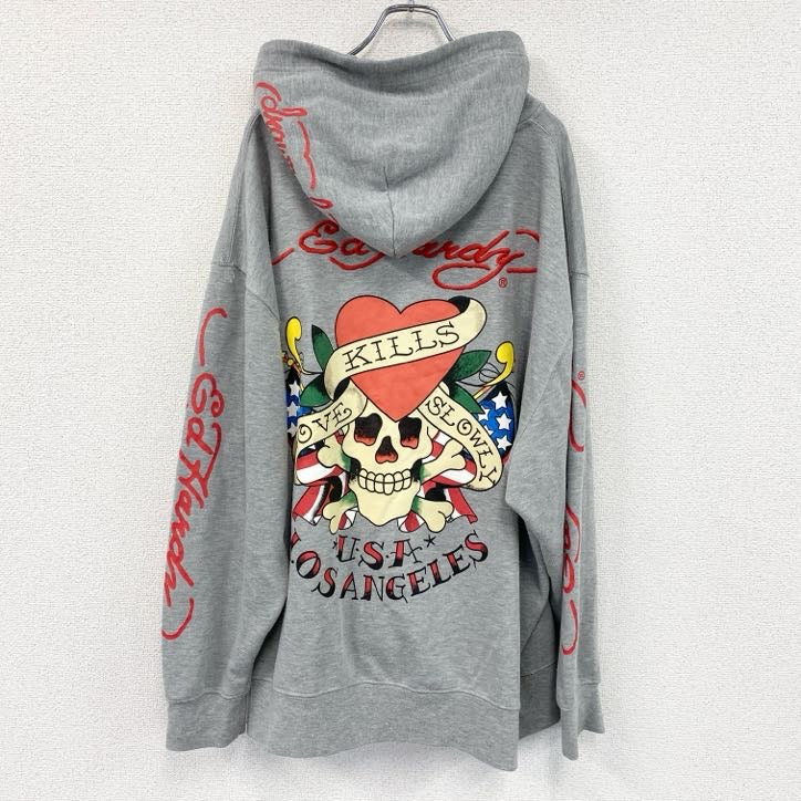 Ed Hardy　エドハーディー　フルジップパーカー/フーディー　グレー　5Lサイズ