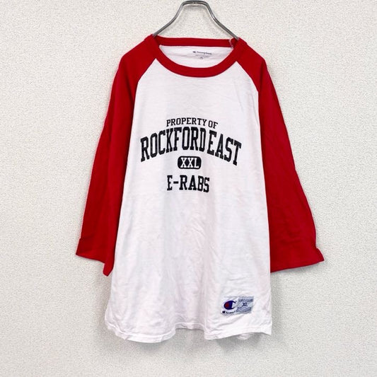 champion　チャンピオン　ロンT　ラグランTシャツ　クルーネック　赤　レッド　白　ホワイト　XLサイズ　