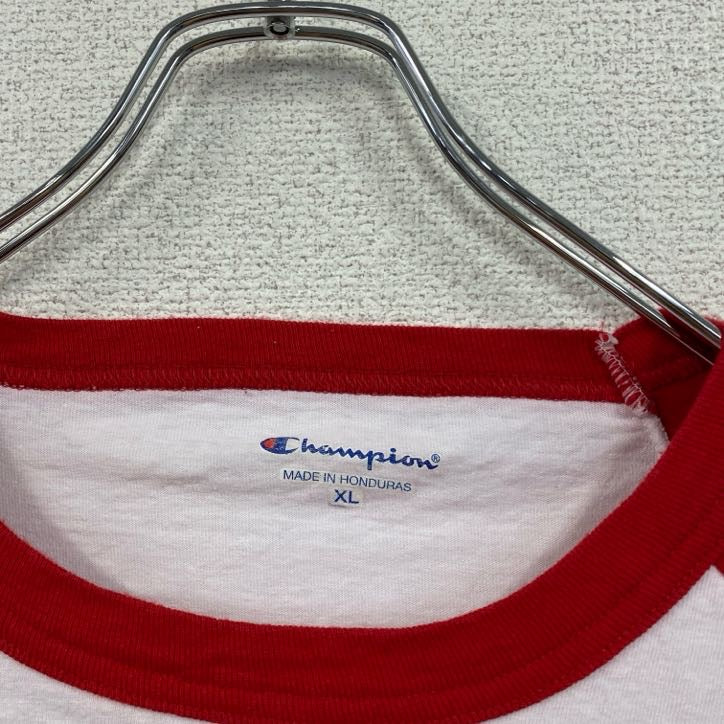 champion　チャンピオン　ロンT　ラグランTシャツ　クルーネック　赤　レッド　白　ホワイト　XLサイズ　