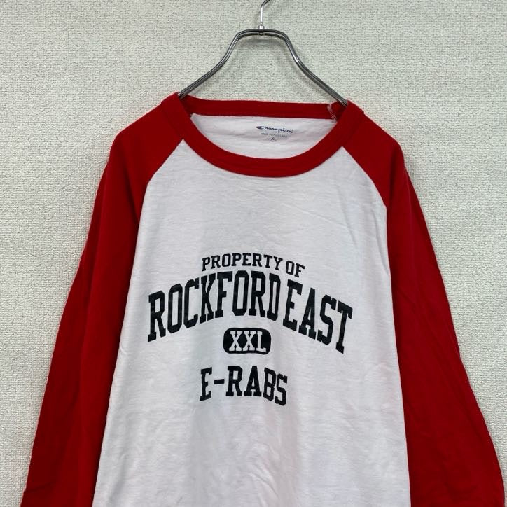 champion　チャンピオン　ロンT　ラグランTシャツ　クルーネック　赤　レッド　白　ホワイト　XLサイズ　