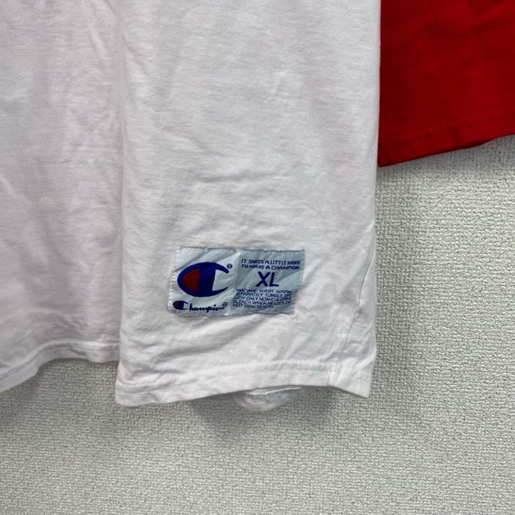 champion　チャンピオン　ロンT　ラグランTシャツ　クルーネック　赤　レッド　白　ホワイト　XLサイズ　