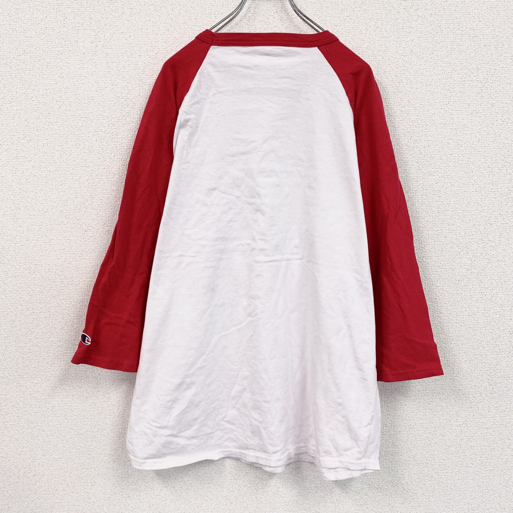 champion　チャンピオン　ロンT　ラグランTシャツ　クルーネック　赤　レッド　白　ホワイト　XLサイズ　
