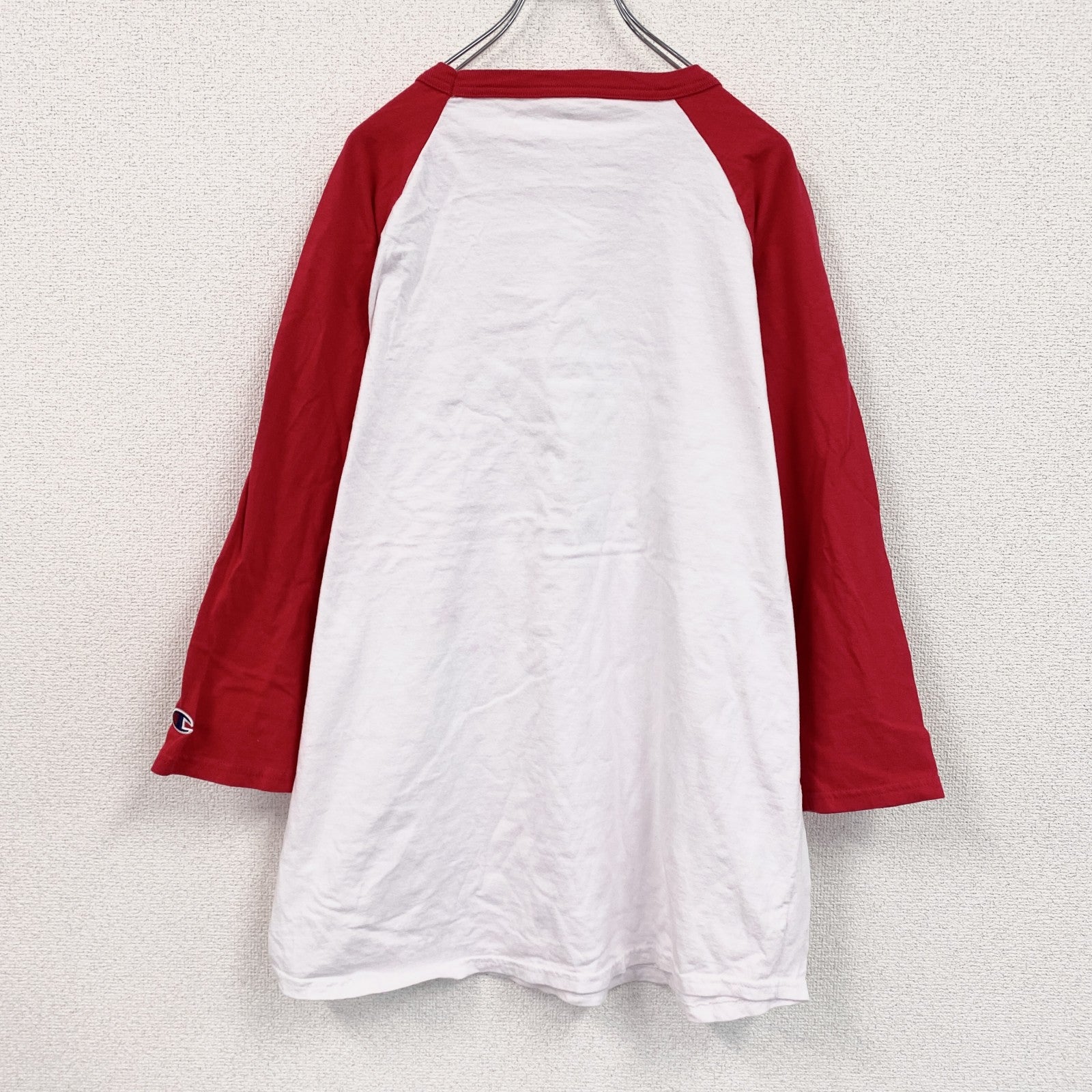 champion　チャンピオン　ロンT　ラグランTシャツ　クルーネック　赤　レッド　白　ホワイト　XLサイズ　