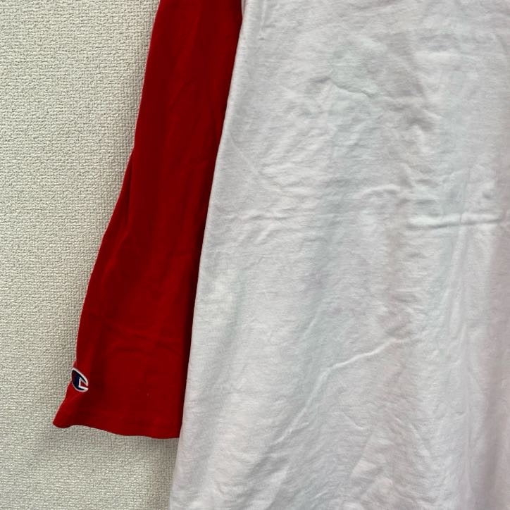 champion　チャンピオン　ロンT　ラグランTシャツ　クルーネック　赤　レッド　白　ホワイト　XLサイズ　