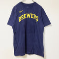 古着 used　THE NIKE TEE　ナイキ　半袖クルーネックデザインプリントTシャツ　ネイビー　ブリュワーズ　Mサイズ