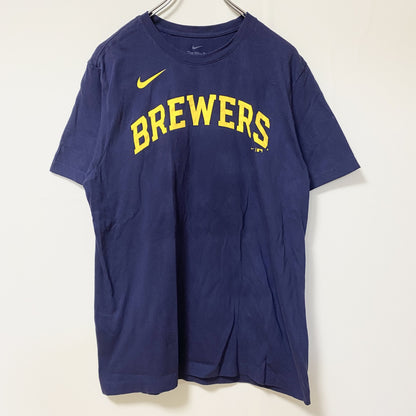古着 used　THE NIKE TEE　ナイキ　半袖クルーネックデザインプリントTシャツ　ネイビー　ブリュワーズ　Mサイズ
