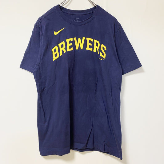 古着 used　THE NIKE TEE　ナイキ　半袖クルーネックデザインプリントTシャツ　ネイビー　ブリュワーズ　Mサイズ