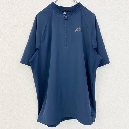 古着 used　adidas　アディダス　半袖ハーフジップナイロンジャケット　ワンポイントロゴプリント　ネイビー　Mサイズ