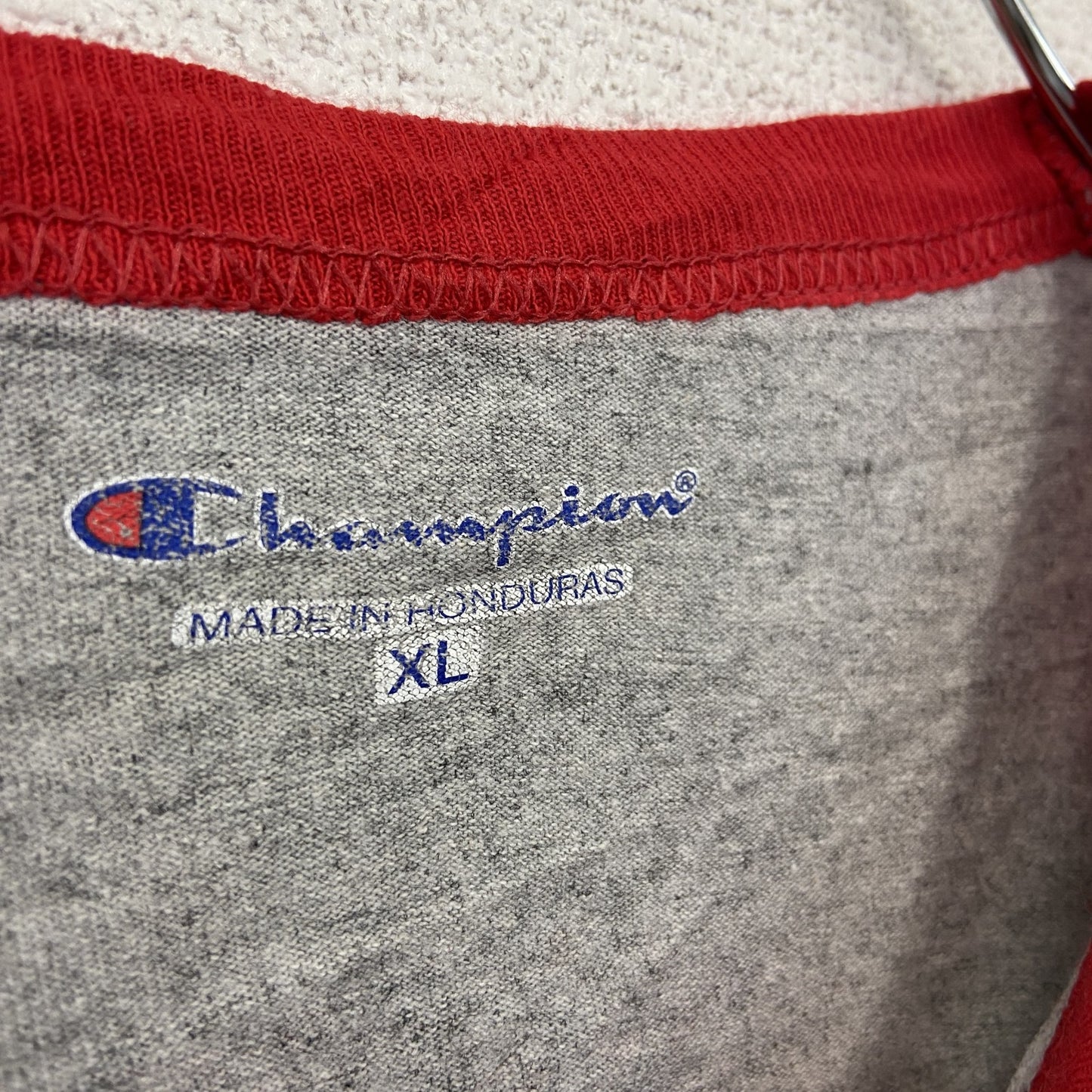 Champion　チャンピオン　七分袖Tシャツ　ラグランスリーブ　バイカラー　赤　グレー　XLサイズ