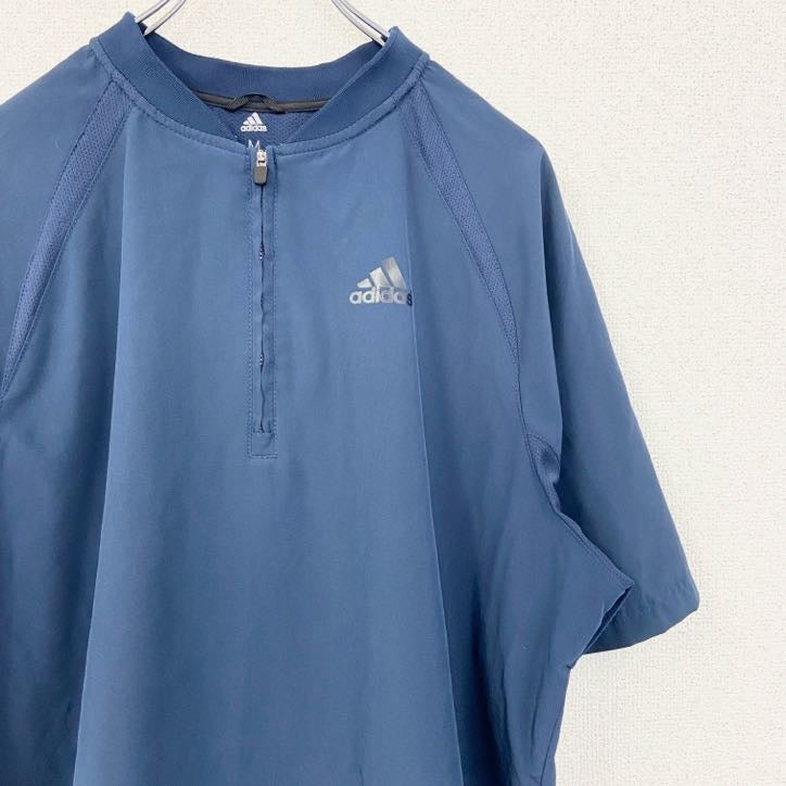 古着 used　adidas　アディダス　半袖ハーフジップナイロンジャケット　ワンポイントロゴプリント　ネイビー　Mサイズ