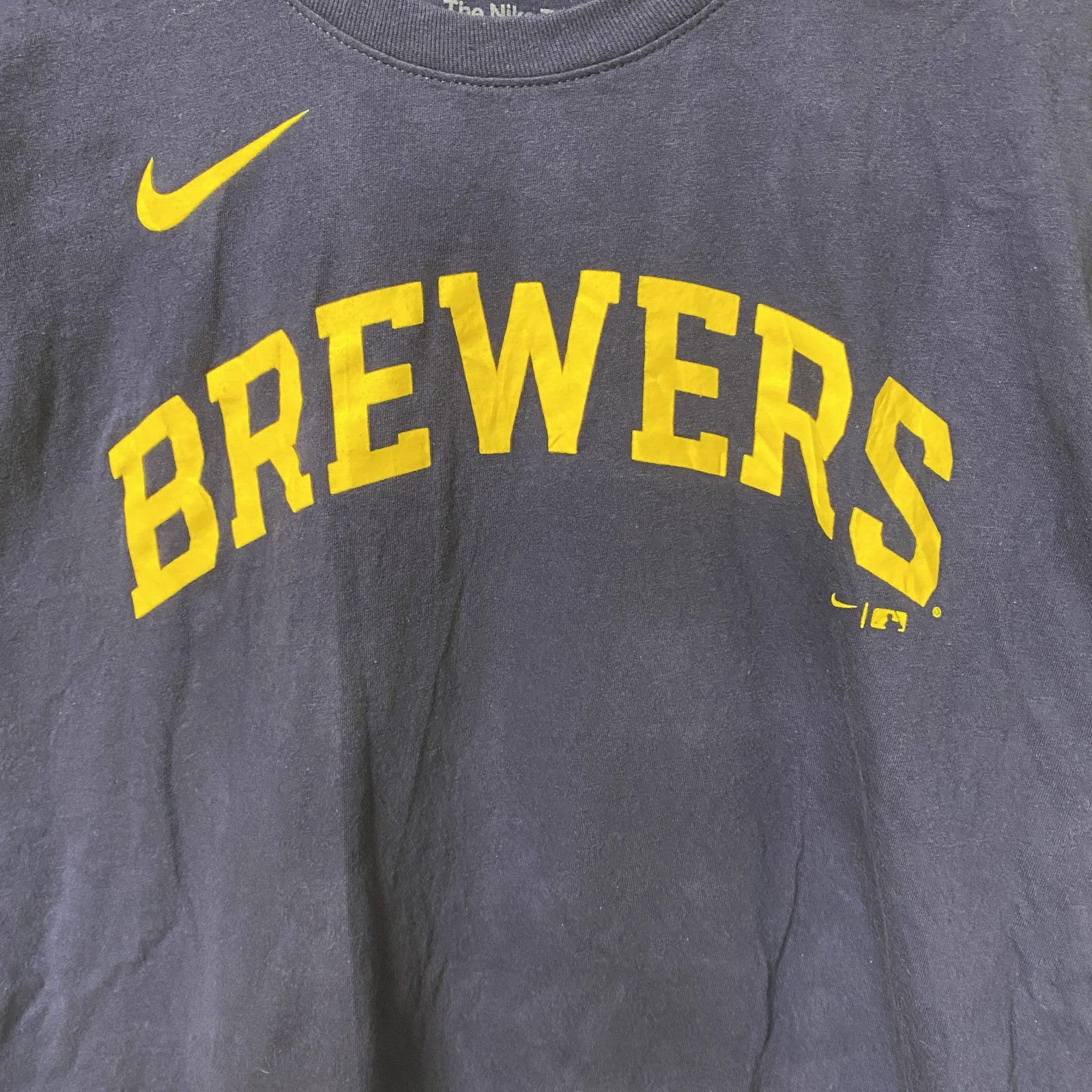 古着 used　THE NIKE TEE　ナイキ　半袖クルーネックデザインプリントTシャツ　ネイビー　ブリュワーズ　Mサイズ
