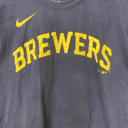 古着 used　THE NIKE TEE　ナイキ　半袖クルーネックデザインプリントTシャツ　ネイビー　ブリュワーズ　Mサイズ