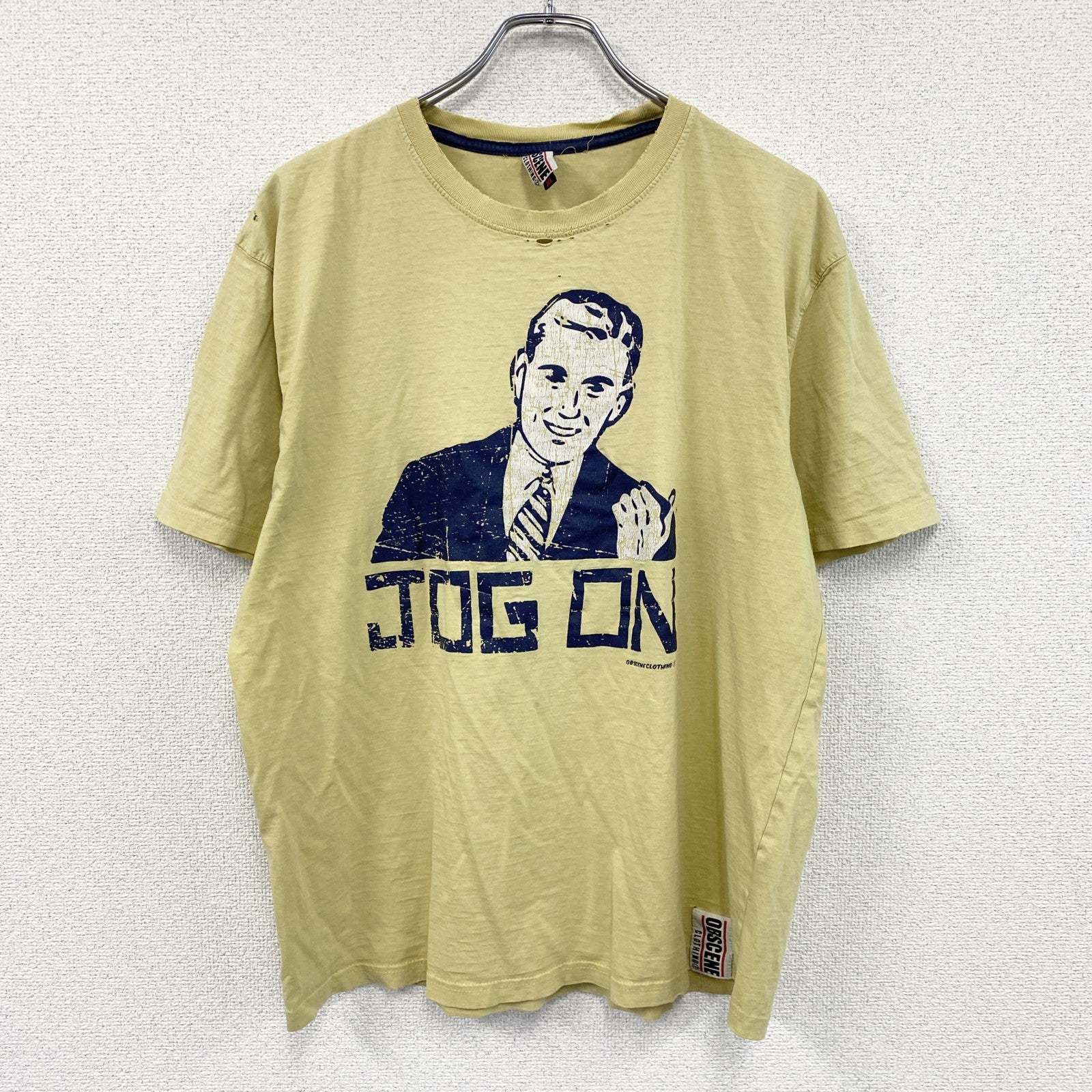 OBSCENE CLOTHING　半袖プリントTシャツ　人物T　フェード　黄色　イエロー　XLサイズ