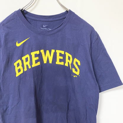 古着 used　THE NIKE TEE　ナイキ　半袖クルーネックデザインプリントTシャツ　ネイビー　ブリュワーズ　Mサイズ