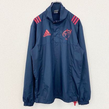 古着 used　adidas　アディダス　長袖ハーフジップナイロンジャケット　ワンポイントプリント　ハイネック　ラグビー　ネイビー