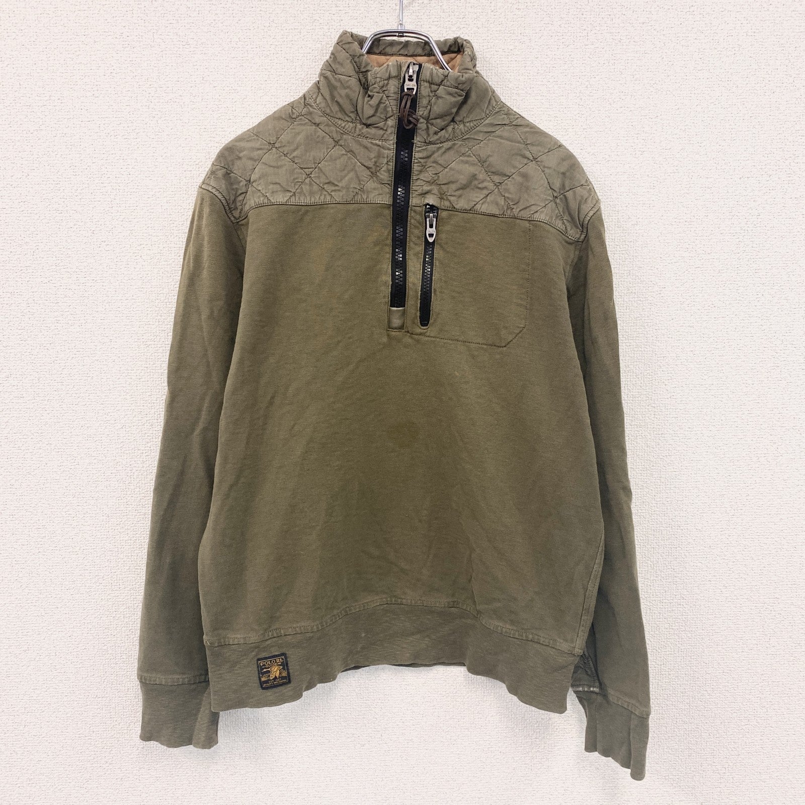 POLO RALPH LAUREN　ポロラルフローレン　ハーフジップスウェットプルオーバー　ロケットTALONジップ　カーキ　Mサイズ