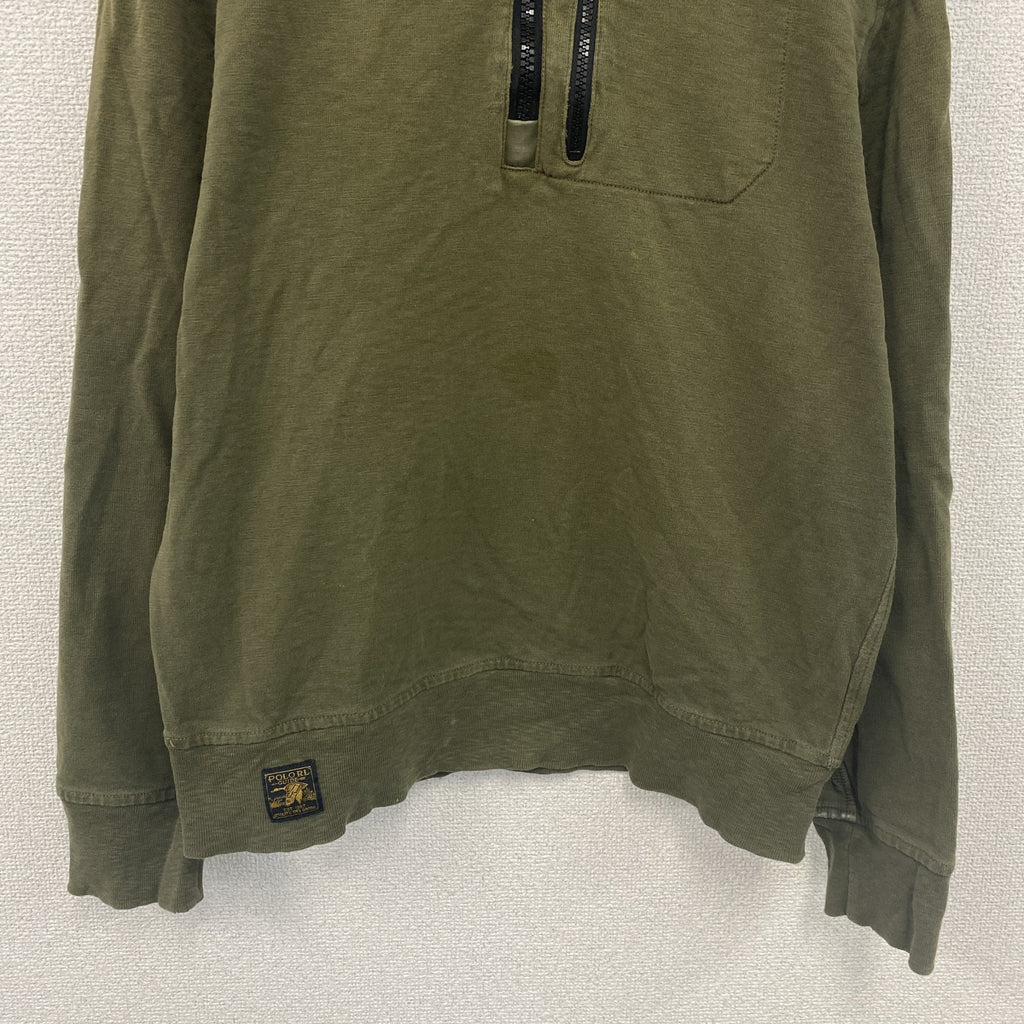 POLO RALPH LAUREN　ポロラルフローレン　ハーフジップスウェットプルオーバー　ロケットTALONジップ　カーキ　Mサイズ