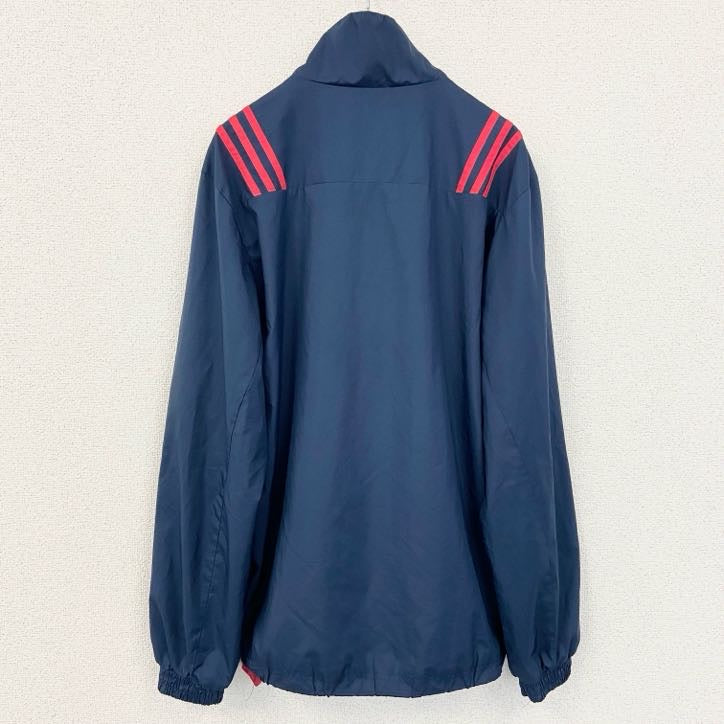 古着 used　adidas　アディダス　長袖ハーフジップナイロンジャケット　ワンポイントプリント　ハイネック　ラグビー　ネイビー