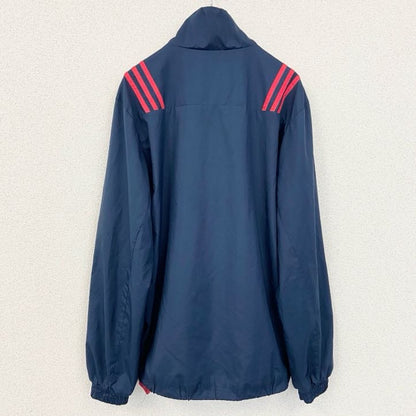 古着 used　adidas　アディダス　長袖ハーフジップナイロンジャケット　ワンポイントプリント　ハイネック　ラグビー　ネイビー