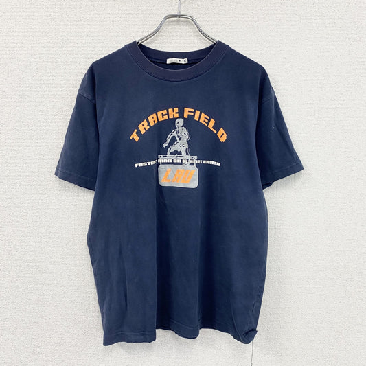 00s　BLUE　半袖プリントTシャツ　アーチプリント　Track and field　紺　ネイビー　XLサイズ