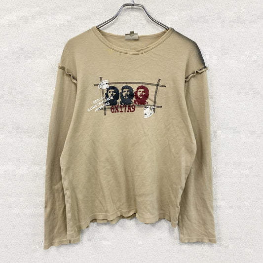 HEMISPHERE　へミスフィア　チェゲバラ　長袖プリントTシャツ/ロンT　ダメージ加工　ベージュ　Mサイズ
