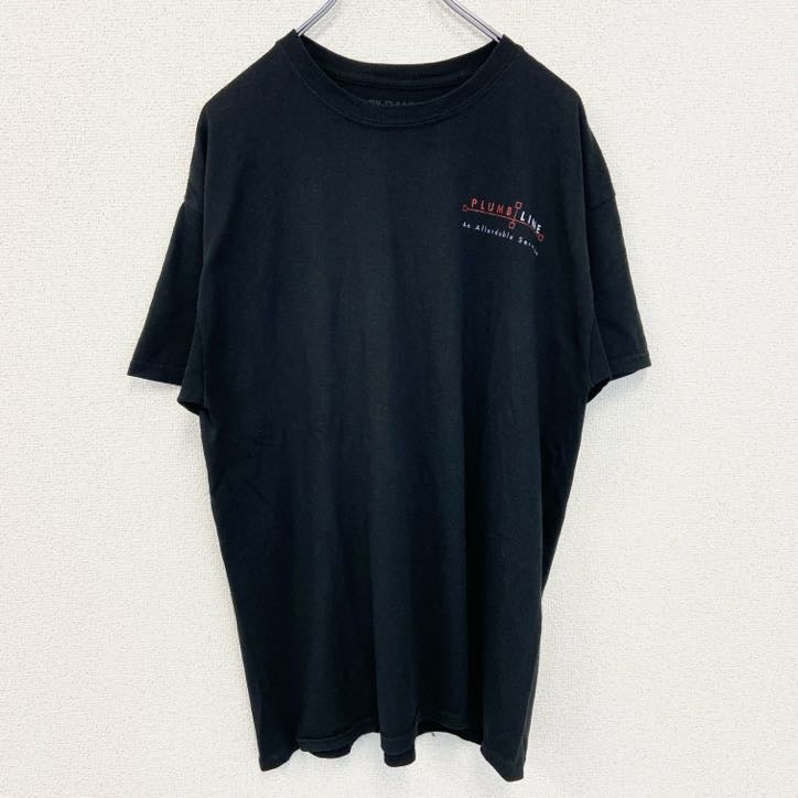古着 used　GILDAN ギルダン　半袖プリントTシャツ　PLUMB LINE　クルーネック　黒　Dry Blend　Lサイズ