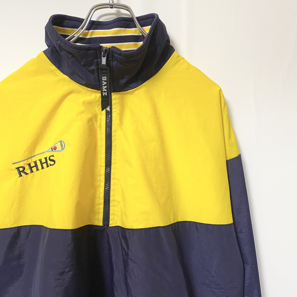 古着 used　GAME SPORTWEAR　長袖ハーフジップナイロンジャケット　プルオーバー　　黄　ネイビー　Mサイズ
