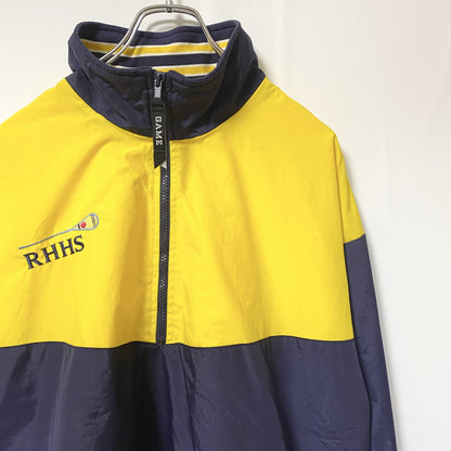 古着 used　GAME SPORTWEAR　長袖ハーフジップナイロンジャケット　プルオーバー　　黄　ネイビー　Mサイズ