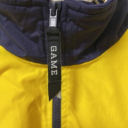 古着 used　GAME SPORTWEAR　長袖ハーフジップナイロンジャケット　プルオーバー　　黄　ネイビー　Mサイズ