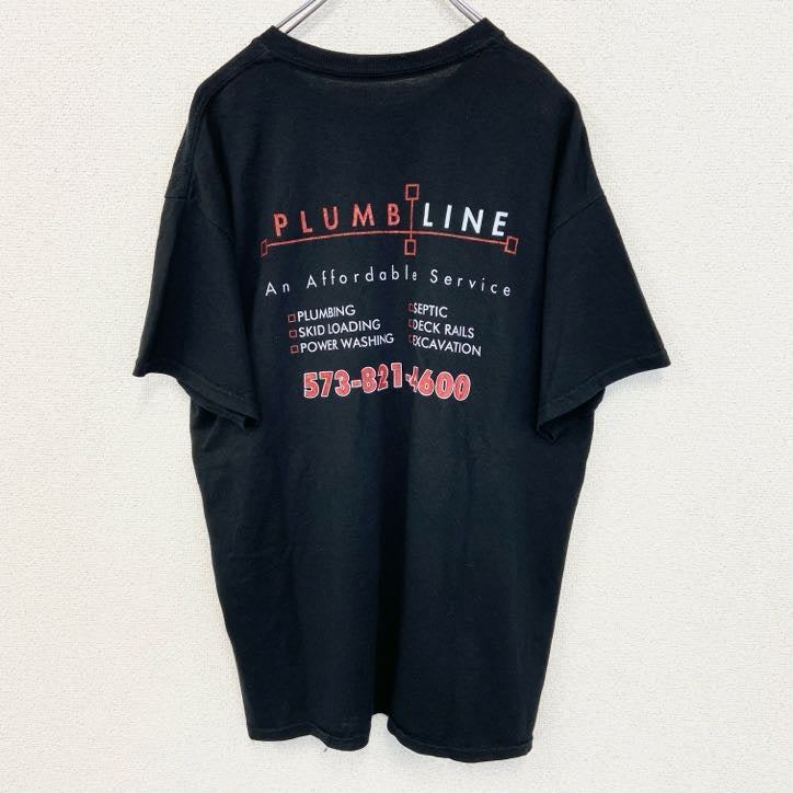古着 used　GILDAN ギルダン　半袖プリントTシャツ　PLUMB LINE　クルーネック　黒　Dry Blend　Lサイズ
