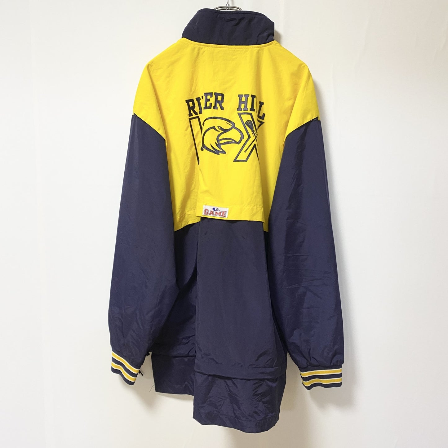 古着 used　GAME SPORTWEAR　長袖ハーフジップナイロンジャケット　プルオーバー　　黄　ネイビー　Mサイズ