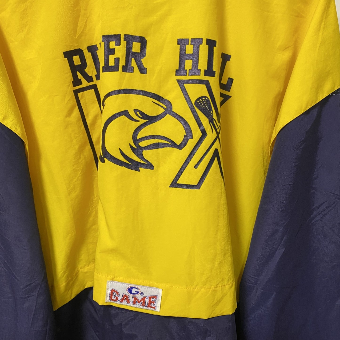 古着 used　GAME SPORTWEAR　長袖ハーフジップナイロンジャケット　プルオーバー　　黄　ネイビー　Mサイズ