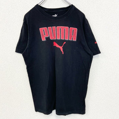 着 used PUMA プーマ　半袖ビッグロゴプリントTシャツ　クルーネック　スポーツウェア　レトロ　黒　ブラック　Mサイズ