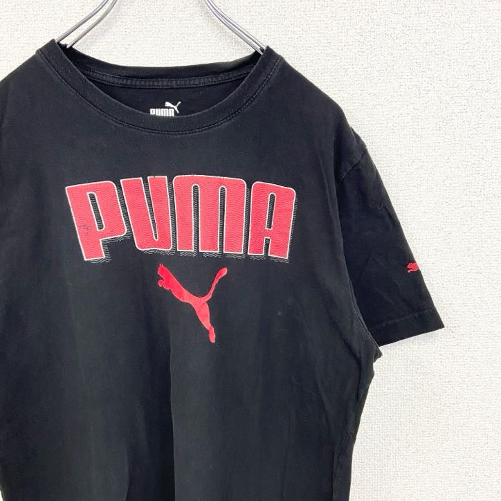 着 used PUMA プーマ　半袖ビッグロゴプリントTシャツ　クルーネック　スポーツウェア　レトロ　黒　ブラック　Mサイズ