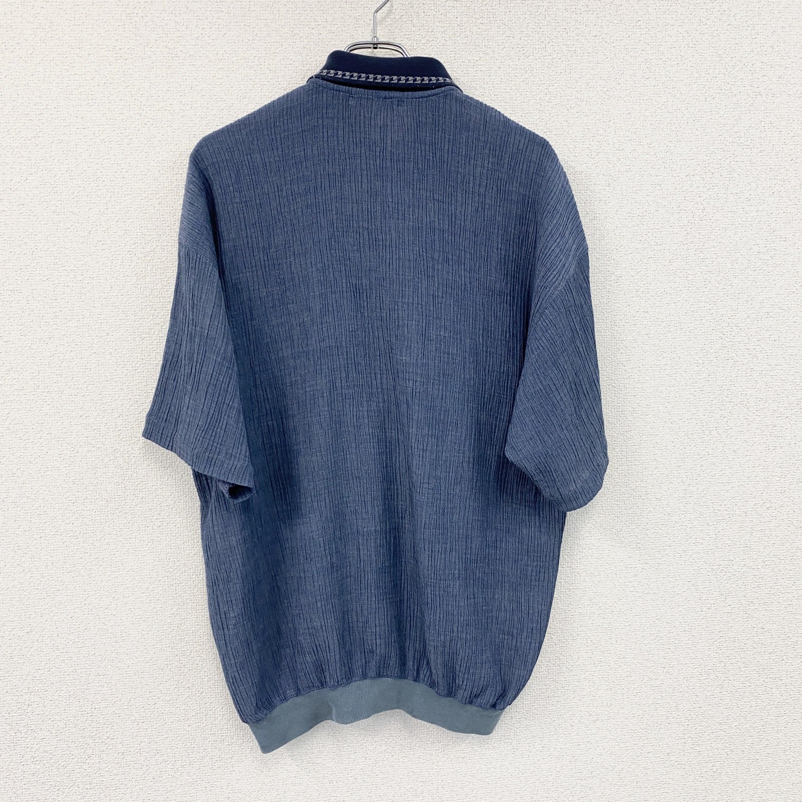 CLAUDIO VALENTINO　クラウディオヴァレンティノ　半袖ポロシャツ　刺繡ロゴ　紺　ネイビー　Lサイズ