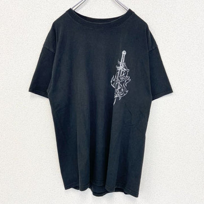 古着 used　Hanes ヘインズ　半袖バックプリントTシャツ　FEAR NO EVIL　クルーネック　黒　ブラック　Lサイズ