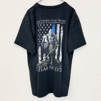 古着 used　Hanes ヘインズ　半袖バックプリントTシャツ　FEAR NO EVIL　クルーネック　黒　ブラック　Lサイズ