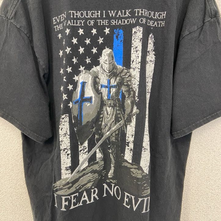 古着 used　Hanes ヘインズ　半袖バックプリントTシャツ　FEAR NO EVIL　クルーネック　黒　ブラック　Lサイズ