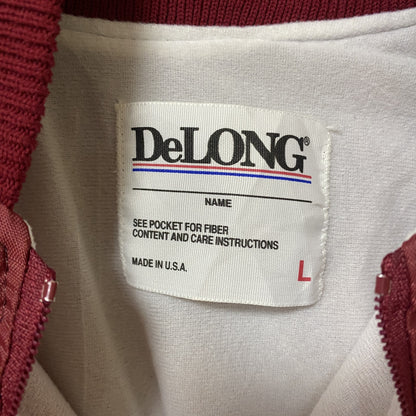 古着 used　長袖ハーフジップナイロンプルオーバー　ワンポイントプリントロゴ　赤　ワインレッド　えんじ　レトロ　Lサイズ