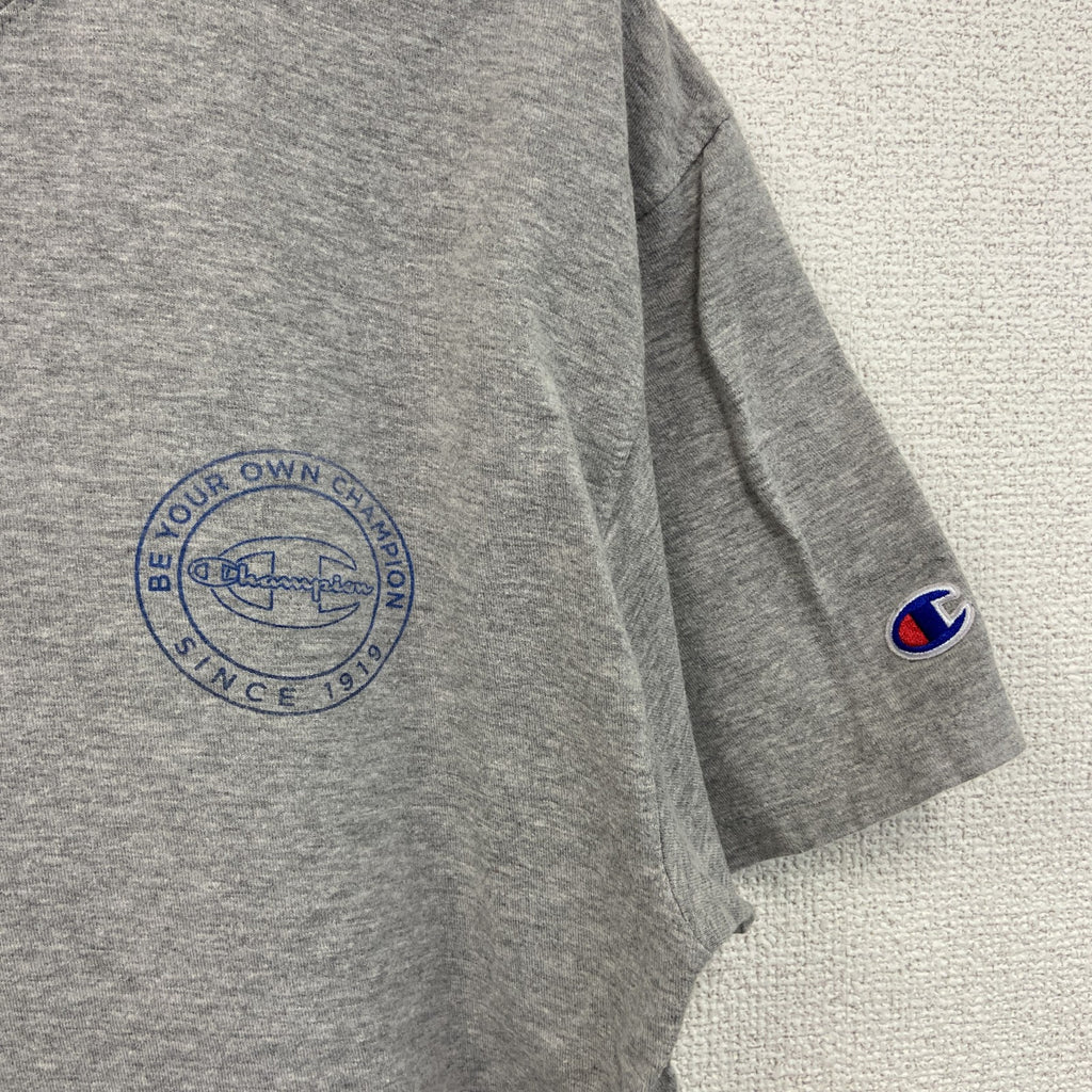 champion　チャンピオン　半袖プリントTシャツ　デカロゴ　両面プリント　現行　灰色　グレー　Lサイズ