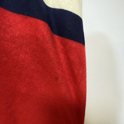 ～90s　FILA　フィラ　長袖Vネックアクリルニットセーター　刺繍ロゴ　ワンポイント　マルチカラー　白　ホワイト　XLサイズ