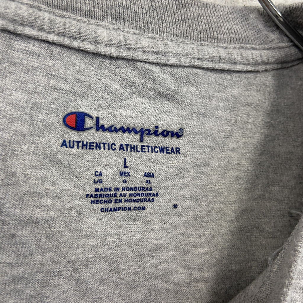 champion　チャンピオン　半袖プリントTシャツ　デカロゴ　両面プリント　現行　灰色　グレー　Lサイズ