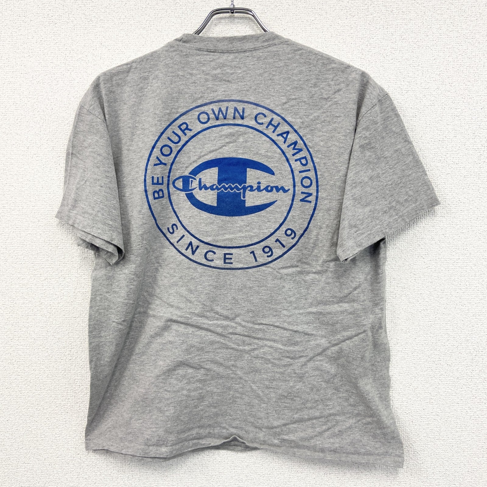 champion　チャンピオン　半袖プリントTシャツ　デカロゴ　両面プリント　現行　灰色　グレー　Lサイズ